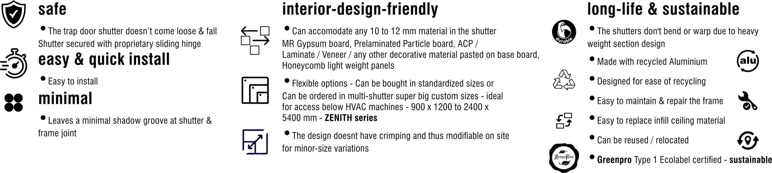 advanced engineered skyhatch by iqubx professioanl ceiling access solutions - USP - benefits & features